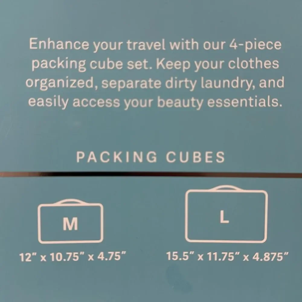 bliss Blue Green Blush Pink Mesh Stripe 4pc Travel Packing Cube Set